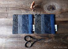Load image into Gallery viewer, Upcycled Quilted Handmade Coasters, Black x Gray x Dark Blue ⦿cajf0015