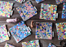 Load image into Gallery viewer, Japanese Handmade Coasters, Stroll, Blue, Pink and Mustard ⦿cajf0018-20