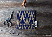 Load image into Gallery viewer, Japanese fabric Coasters, Seigaiha Gold x Dark Blue ⦿cajf0022
