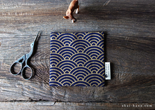 Load image into Gallery viewer, Japanese fabric Coasters, Seigaiha Gold x Dark Blue ⦿cajf0022