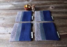 Load image into Gallery viewer, Upcycled Quilted Handmade Coasters, Dark Blue x Kanoko ⦿cajf0023