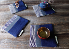 Load image into Gallery viewer, Upcycled Quilted Handmade Coasters, Dark Blue x Kanoko ⦿cajf0023