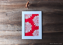 Load image into Gallery viewer, Tenugui Fabric Art with a Frame Mat, ready to frame, Dahlia Red 5" x 7" ⦿frmn0001