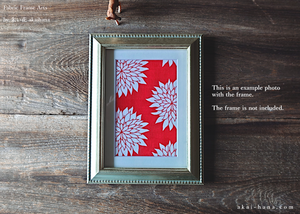 Tenugui Fabric Art with a Frame Mat, ready to frame, Dahlia Red 5" x 7" ⦿frmn0001