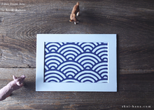 Load image into Gallery viewer, Tenugui Fabric Art with a Frame Mat, ready to frame, Seigaiha Wave 5" x 7" ⦿frmn0002