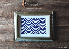 Load image into Gallery viewer, Tenugui Fabric Art with a Frame Mat, ready to frame, Seigaiha Wave 5&quot; x 7&quot; ⦿frmn0002
