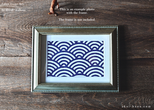 Load image into Gallery viewer, Tenugui Fabric Art with a Frame Mat, ready to frame, Seigaiha Wave 5" x 7" ⦿frmn0002