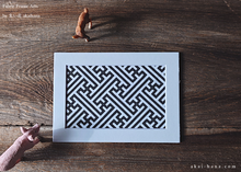 Load image into Gallery viewer, Tenugui Fabric Art with a Frame Mat, ready to frame, Sayagata 5" x 7" ⦿frmn0003