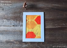 Load image into Gallery viewer, Vintage Kimono Fabric Art with a Frame Mat, Yellow Orange Kasuri, ready to frame, 5" x 7" ⦿frmn0010