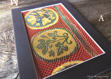 Load image into Gallery viewer, Vintage Kimono Obi Fabric Art with a Frame Mat, ready to frame, 5" x 7" ⦿frmn0016