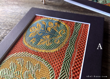 Load image into Gallery viewer, Vintage Kimono Obi Fabric Art with a Frame Mat, ready to frame, 5" x 7" ⦿frmn0016