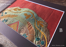 Load image into Gallery viewer, Vintage Kimono Obi Fabric Art with a Frame Mat, ready to frame, 5" x 7" ⦿frmn0016