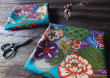 Load image into Gallery viewer, Furoshiki Reusable Fabric Wrap, Bandana, Teal Floral Kimono ⦿fsjf0038