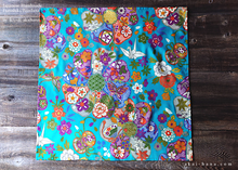 Load image into Gallery viewer, Furoshiki Reusable Fabric Wrap, Bandana, Teal Floral Kimono ⦿fsjf0038