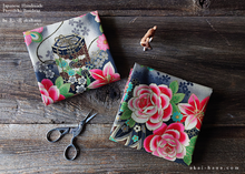 Load image into Gallery viewer, Furoshiki Reusable Fabric Wrap, Bandana, Black Floral Kimono ⦿fsjf0039