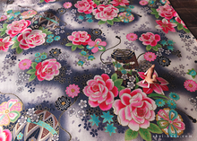Load image into Gallery viewer, Furoshiki Reusable Fabric Wrap, Bandana, Black Floral Kimono ⦿fsjf0039
