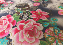 Load image into Gallery viewer, Furoshiki Reusable Fabric Wrap, Bandana, Black Floral Kimono ⦿fsjf0039