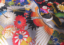 Load image into Gallery viewer, Furoshiki Reusable Fabric Wrap, Bandana, Cranes and Flowers Kimono ⦿fsjf0042
