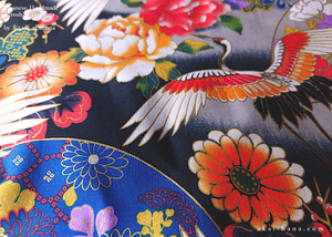 Furoshiki Reusable Fabric Wrap, Bandana, Cranes and Flowers Kimono ⦿fsjf0042