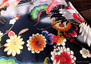 Furoshiki Reusable Fabric Wrap, Bandana, Cranes and Flowers Kimono ⦿fsjf0042