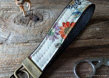 Load image into Gallery viewer, Vintage Kimono Wristlet Keychains, White Floral ⦿kfvk0004
