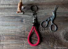 Load image into Gallery viewer, Handcrafted Chirimen Key Chains, Red x Antique Gold ⦿khcr0001