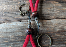 Load image into Gallery viewer, Handcrafted Chirimen Key Chains, Red x Antique Gold ⦿khcr0001