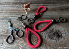 Load image into Gallery viewer, Handcrafted Chirimen Key Chains, Red x Antique Gold ⦿khcr0001