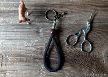 Load image into Gallery viewer, Handcrafted Chirimen Key Chains, Black x Antique Gold ⦿khcr0002