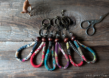 Load image into Gallery viewer, Handcrafted Chirimen Key Chains, Floral Kimono patterns x Antique Gold ⦿khcr0007-12