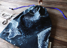 Load image into Gallery viewer, Wagara Kinchaku Drawstring Purse, Koi Carp, Large W20cm x H25cm (8" x 9 3/4") ⦿kpjf0008