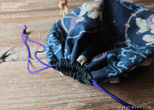 Load image into Gallery viewer, Wagara Kinchaku Drawstring Purse, Fūjin Raijin (Gods of wind and thunder) Dark Blue, Large W20cm x H25cm (8" x 9 3/4") ⦿kpjf0010