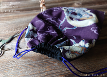 Load image into Gallery viewer, Wagara Kinchaku Drawstring Purse, Fūjin Raijin (Gods of wind and thunder) Purple, Large W20cm x H25cm (8" x 9 3/4") ⦿kpjf0011