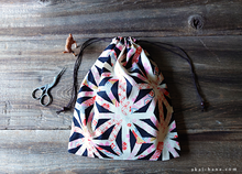 Load image into Gallery viewer, Wagara Kinchaku Drawstring Purse, Asanoha Hana Monyou, Black or Dark Blue ⦿kpjf0012