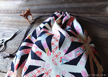 Load image into Gallery viewer, Wagara Kinchaku Drawstring Purse, Asanoha Hana Monyou, Black or Dark Blue ⦿kpjf0012