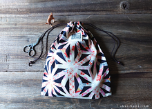 Load image into Gallery viewer, Wagara Kinchaku Drawstring Purse, Asanoha Hana Monyou, Black or Dark Blue ⦿kpjf0012