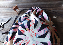Load image into Gallery viewer, Wagara Kinchaku Drawstring Purse, Asanoha Hana Monyou, Black or Dark Blue ⦿kpjf0012
