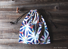 Load image into Gallery viewer, Wagara Kinchaku Drawstring Purse, Asanoha Hana Monyou, Black or Dark Blue ⦿kpjf0012