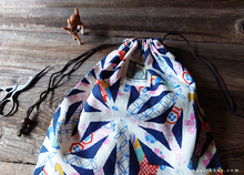 Load image into Gallery viewer, Wagara Kinchaku Drawstring Purse, Asanoha Hana Monyou, Black or Dark Blue ⦿kpjf0012