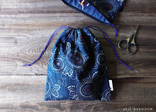 Load image into Gallery viewer, Wagara Kinchaku Drawstring Purse, Kikukarakusa, Large W20cm x H25cm (8" x 9 3/4") ⦿kpjf0017