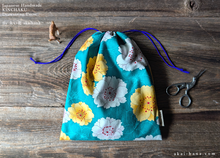 Load image into Gallery viewer, Wagara Kinchaku Drawstring Purse, Sakura Blue Green, Large W20cm x H25cm (8" x 9 3/4") ⦿kpjf0019