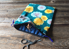 Load image into Gallery viewer, Wagara Kinchaku Drawstring Purse, Sakura Blue Green, Large W20cm x H25cm (8" x 9 3/4") ⦿kpjf0019