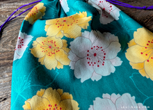Load image into Gallery viewer, Wagara Kinchaku Drawstring Purse, Sakura Blue Green, Large W20cm x H25cm (8" x 9 3/4") ⦿kpjf0019
