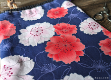 Load image into Gallery viewer, Wagara Kinchaku Drawstring Purse, Sakura Dark Blue, Large W20cm x H25cm (8" x 9 3/4") ⦿kpjf0020