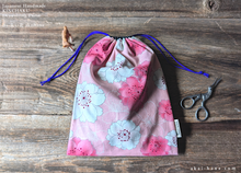 Load image into Gallery viewer, Wagara Kinchaku Drawstring Purse, Sakura Pink, Large W20cm x H25cm (8" x 9 3/4") ⦿kpjf0022