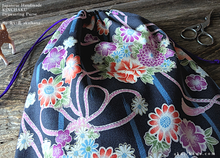 Load image into Gallery viewer, Japanese Kimono Cotton Drawstring Purse, Large W20cm x H25cm (8" x 9 3/4") ⦿kpjf0024