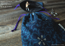Load image into Gallery viewer, Japanese Handcrafted Kinchaku Drawstring Purse, Wagara Dark Blue ⦿kpjf0026