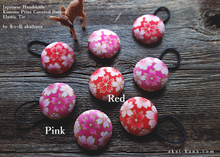 Load image into Gallery viewer, Kimono Cotton Hair Tie/Ponytail Holder, Napkin Holder, Cord Organizer, Sakura Pink or Red