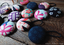 Load image into Gallery viewer, Repurposed Remnants Covered Button Hair Tie, Napkin Holder, Cord Organizer Wagara ⦿phjf1001