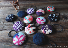 Load image into Gallery viewer, Repurposed Remnants Covered Button Hair Tie, Napkin Holder, Cord Organizer Wagara ⦿phjf1001